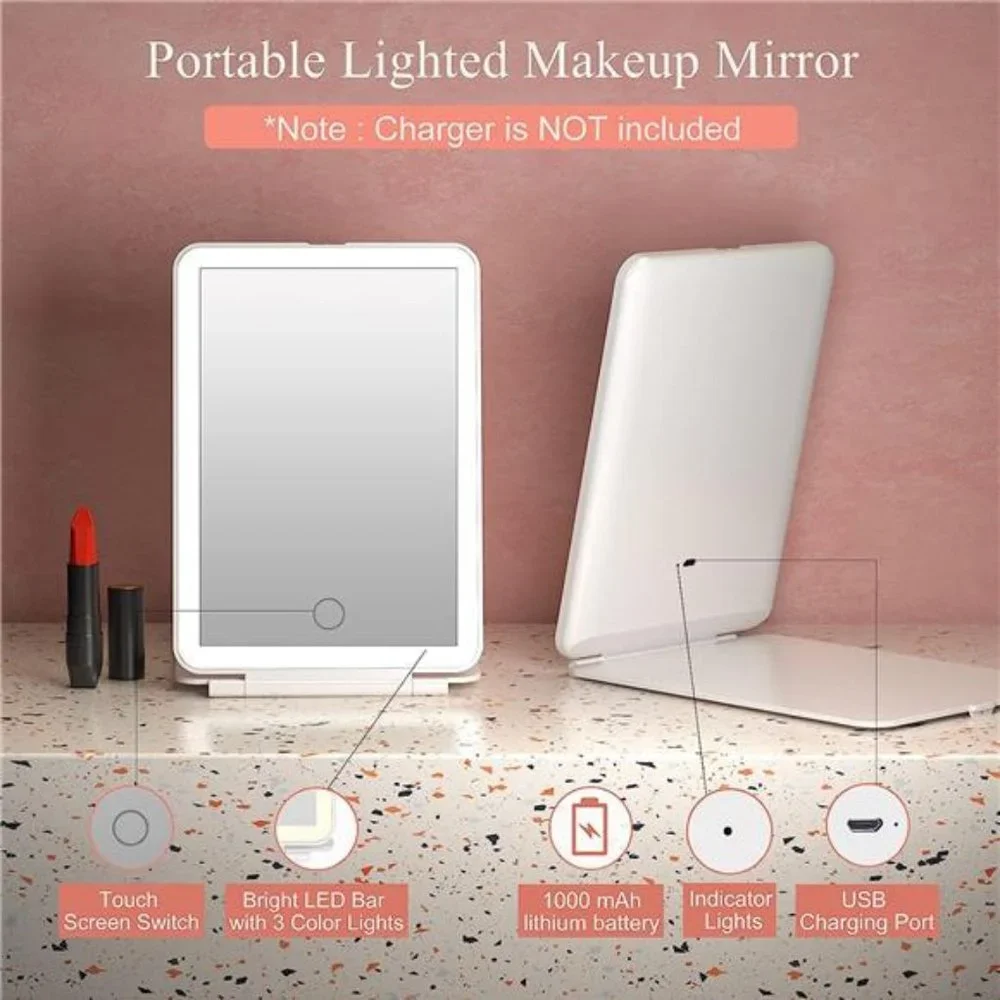 Rechargeable Travel Makeup Vanity Mirror with 72 Led Lights, Portable Lighted